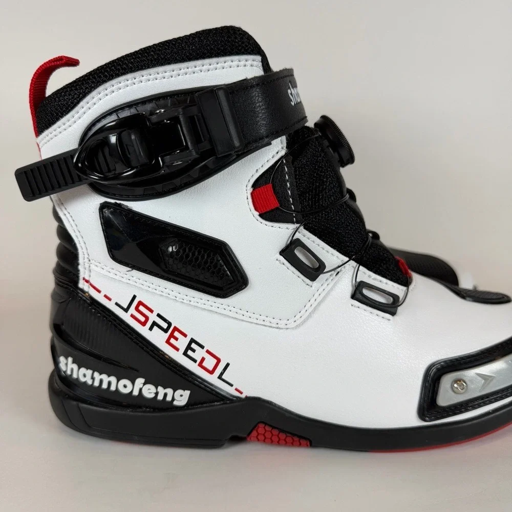 Shamofeng J-Speed Motorcycle Riding Boots White Black Red Men Size 42 US 9
